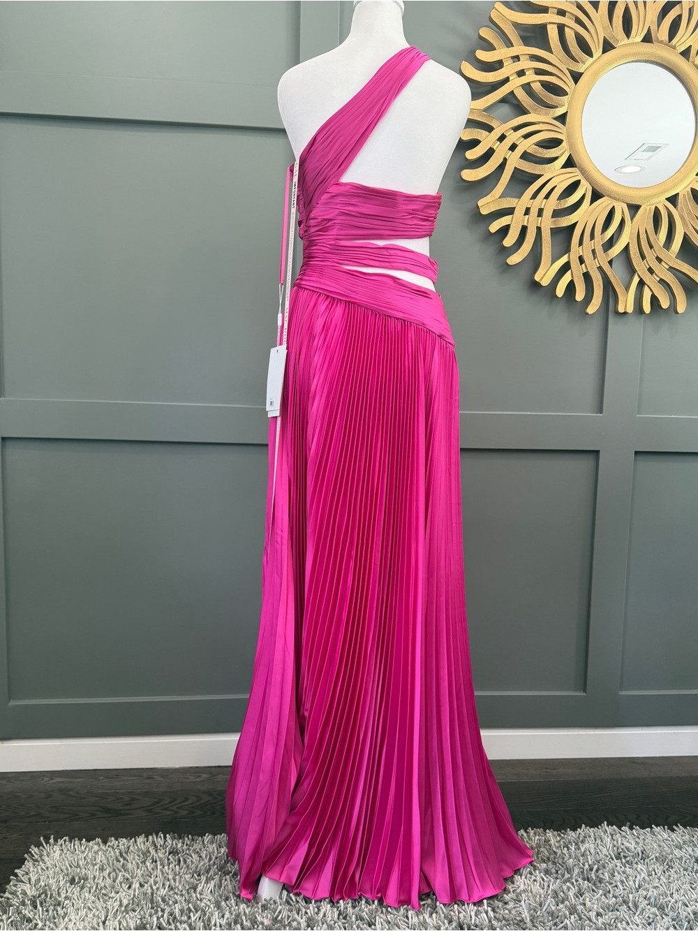 NWT MAC DUGGAL 49837 Fuchsia One Shoulder Pleated Gown with Slit SIZE 6 - Picture 8 of 10